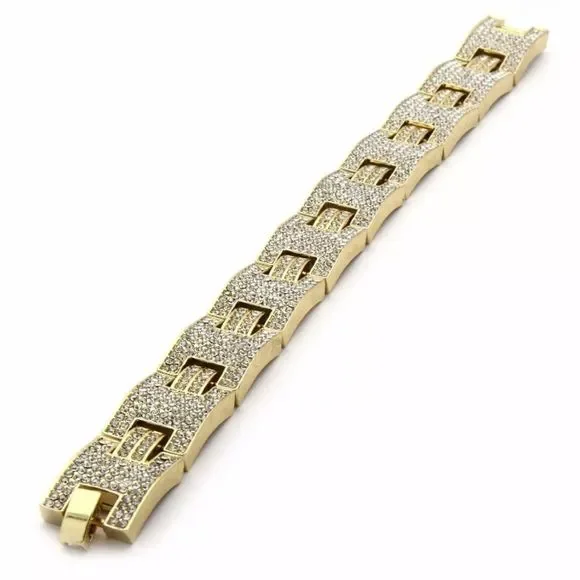 Men’s Iced Out Gold Bracelet Thick Link 9” New